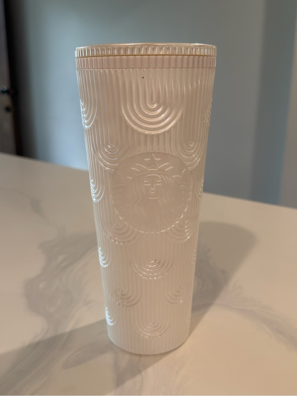 Starbucks White Textured Tumbler with Embossed Siren